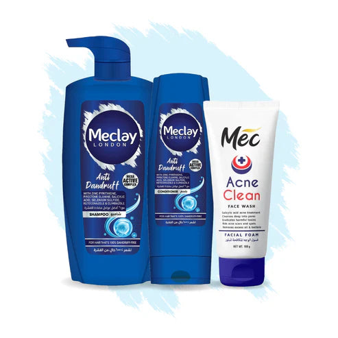 Meclay London Anti Dandruff Shampoo - 660ml With Conditioner - 180ml + Mec Acne Clean Face Wash Pair Box (Save Rupees 250) Meclay London
