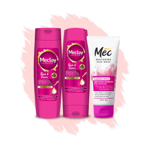 Meclay London Thick & Dense Shampoo - 185ml With Conditioner - 180ml + Mec Flawless White Face Wash Pair Box (Save Rupees 200) Meclay London