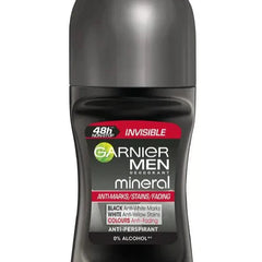 Garnier Mineral Mens Roll On Invisible Black, White and Colours - 50ml Garnier