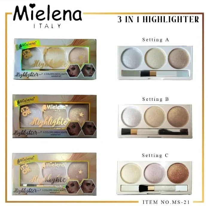 Mielena 3 in 1 Highlighter Palette Each Mielena