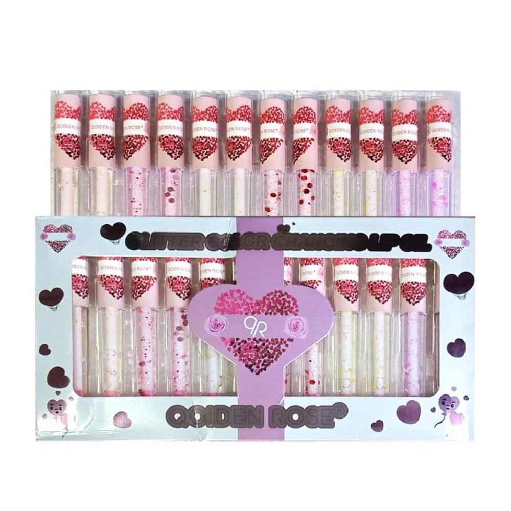Qoiden Rose QR Glitter Color Changing Lip Oil Set (12Pcs) Qoiden Rose