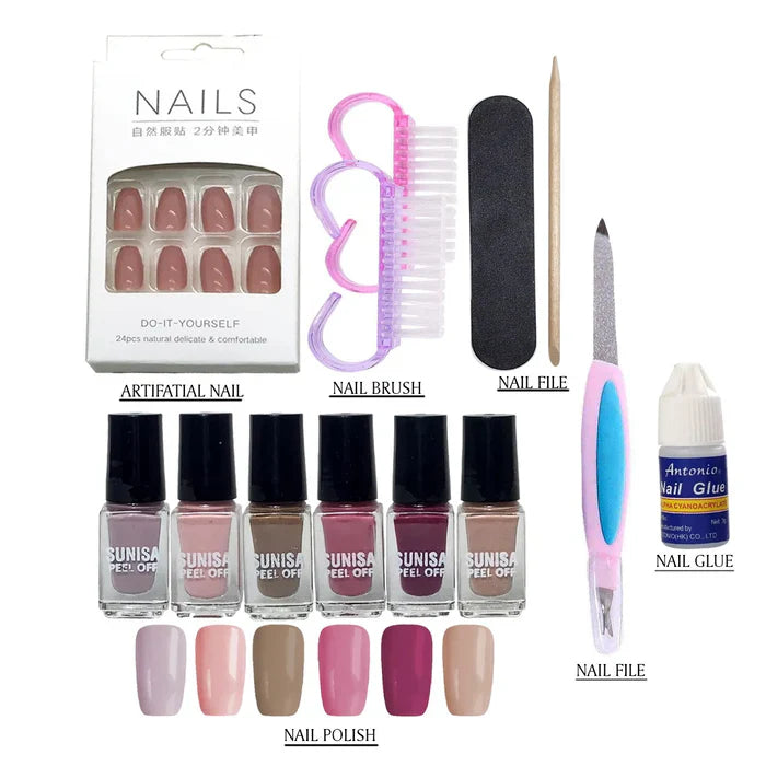 Pack Of 06 Nails Deal Manicure Artifical Nails And Nail Polish Cosmia.pk