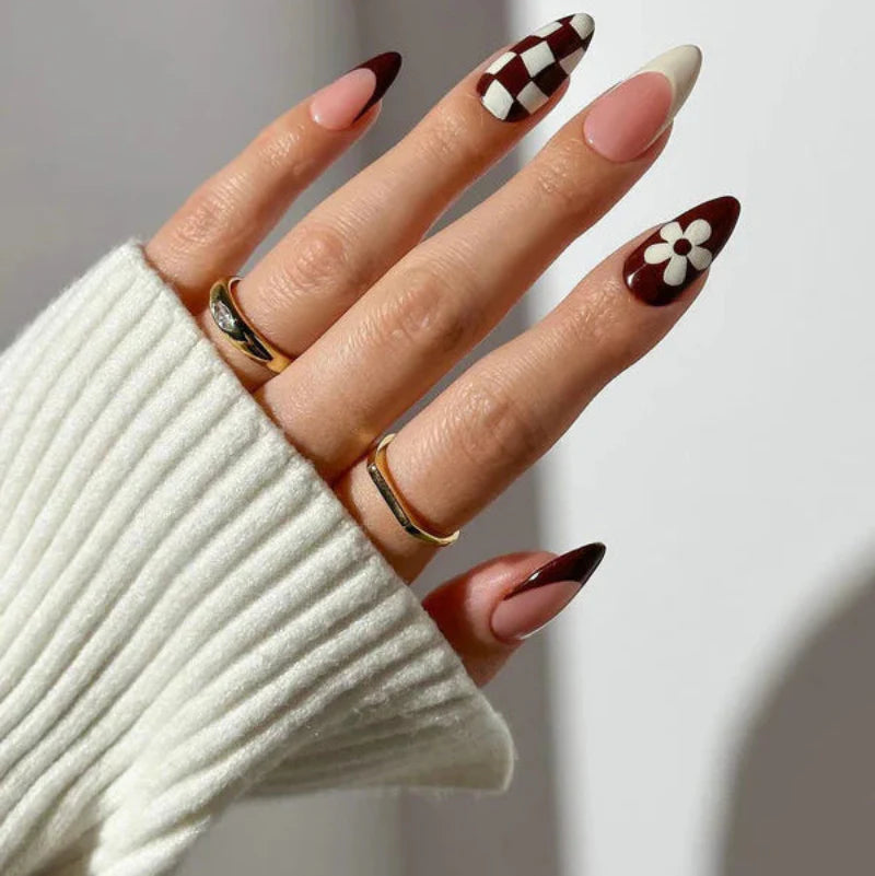 Premium 12 Pcs Nails Mottled Almond False Nails Cosmia