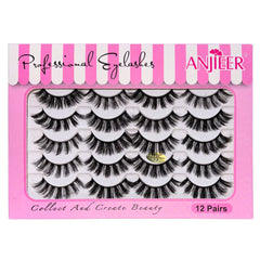 Anjieer 12 Pairs Mink Lashes - Voluminous Anjieer