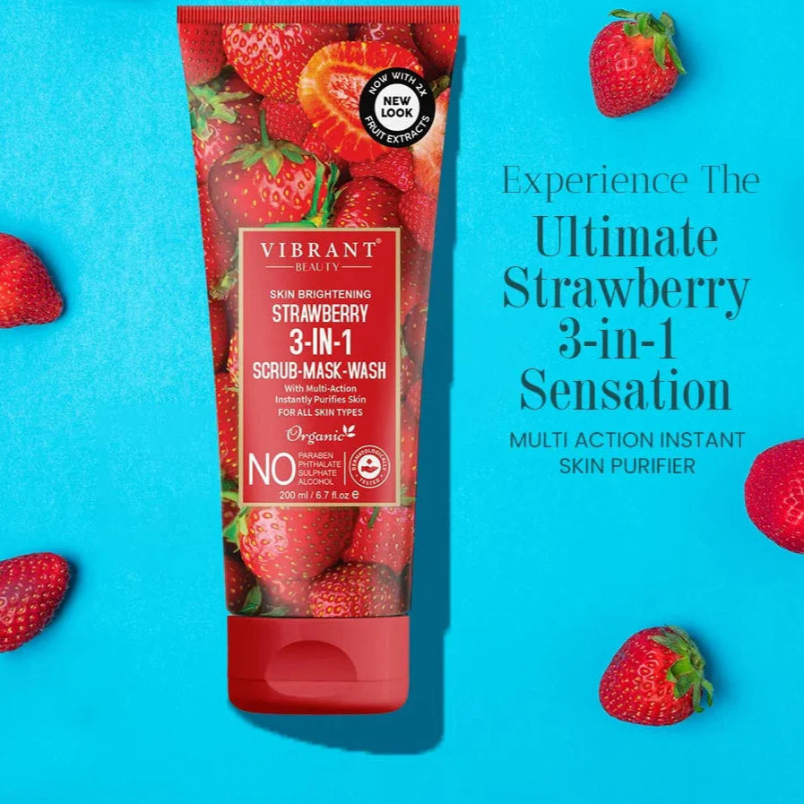 Vibrant Beauty Strawberry 3in1 Scrub-Mask-Wash (200ml) Vibrant Beauty