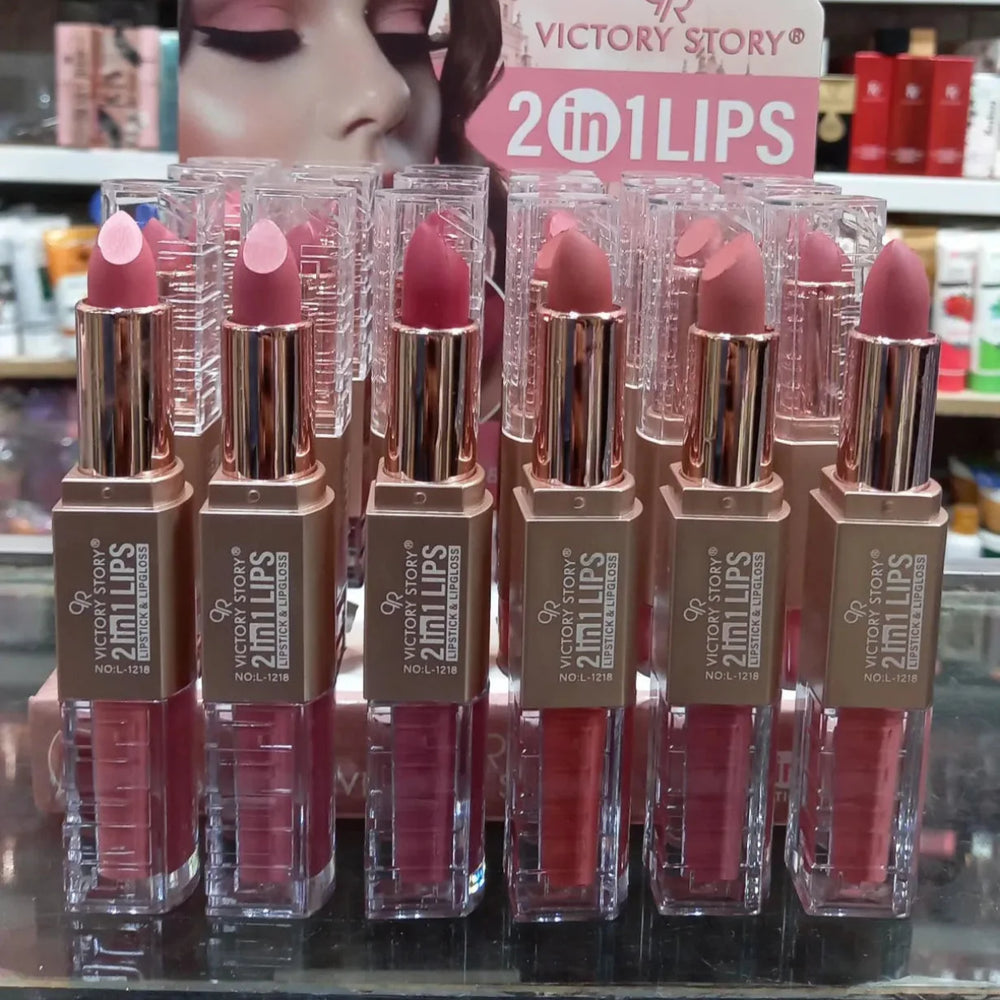 Victory story 2 in 1 Lipstick + Matte Lipgloss (6 Pcs) Victory story