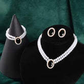 Stone Pearl Combo Jewelry Set β Necklace, Stud Earrings & Bracelet Cosmia
