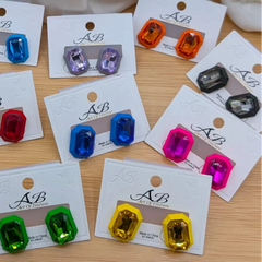 Rectangular Faceted Crystal Stud Earrings Cosmia