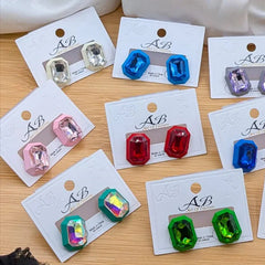 Rectangular Faceted Crystal Stud Earrings Cosmia