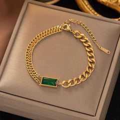 Stainless Steel Green Stone Bracelet Cosmia