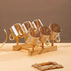 Wooden Lid High Borosilicate Glassware Set with 6 Glasses (Capacity Cosmia.pk
