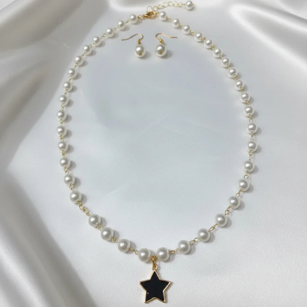 Elegant Star Pendant Pearl Necklace with Matching Earrings Set Cosmia.pk