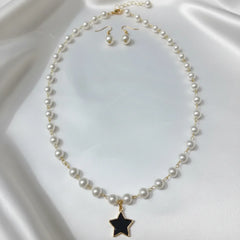 Elegant Star Pendant Pearl Necklace with Matching Earrings Set Cosmia.pk