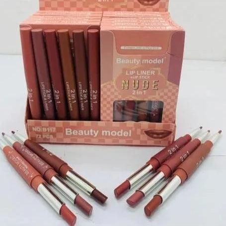 Nude Beauty Model 2 in 1 Professional Makeup Lip Liner and Lipstick Beauty Model