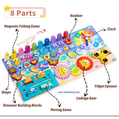 Wooden 8 in 1 Montessori logarithmic Activity Busy Board Cosmia.pk