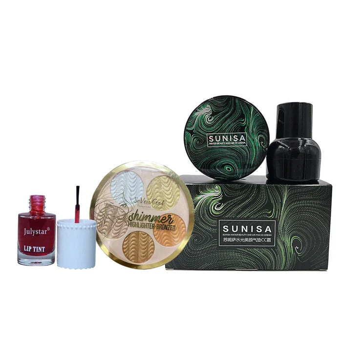 New Pack of 3 makeup Deals Foundation +lip Tint +Shimmer Cosmia.pk