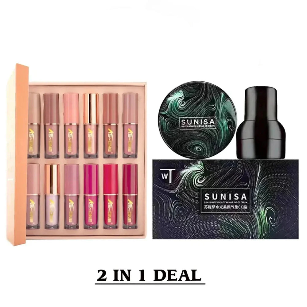 Sunisa 3in1 Air Cushion CC and BB Cream Foundation + KS One 12 Pcs Cosmia.pk