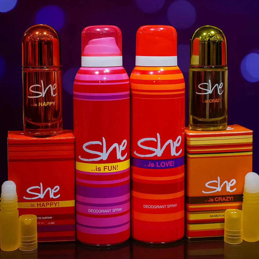 Original SHE Perfume & Body Spray + Non-Alcoholic Attar – Deal of 6 Pcs She