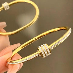 Gold Plated Zircon Bangle – Elegant Nut Style Bracelet Cosmia