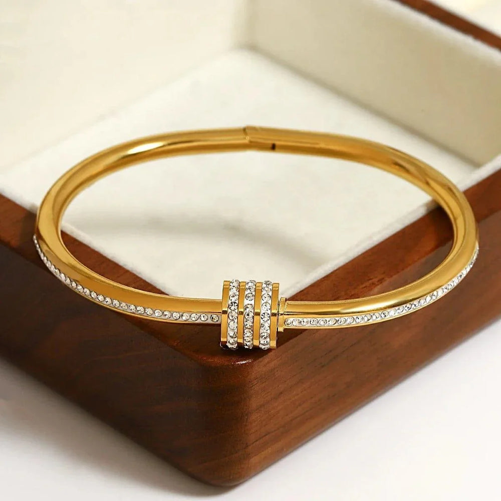 Gold Plated Zircon Bangle – Elegant Nut Style Bracelet Cosmia