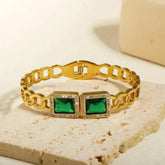 Big Green Square Crystal Zircon Bracelet – Bold Elegance with Luxurious Sparkle Cosmia