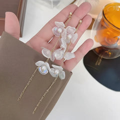 Korean Layered White Flower Dangle Earrings - Each Cosmia.pk