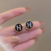 Korean Letter H Rhinestone Stud Earrings - Each Cosmia.pk