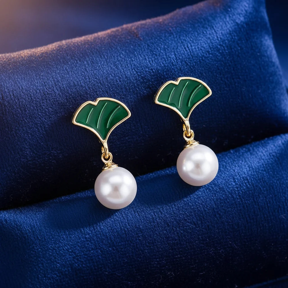 Ginkgo Leaf Pearl Stud Earrings - Each Cosmia.pk