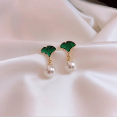 Ginkgo Leaf Pearl Stud Earrings - Each Cosmia.pk
