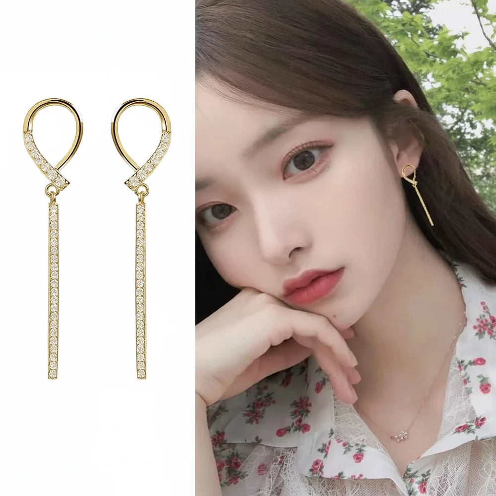 Bow Rhinestone Drop Earrings - Each Cosmia.pk