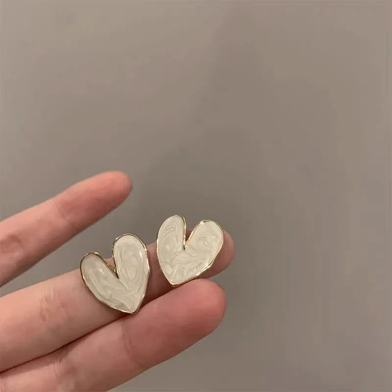 Korean Heart Marble Enamel Earrings - Each Cosmia.pk