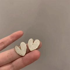 Korean Heart Marble Enamel Earrings - Each Cosmia.pk