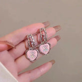 Pink Bear Heart Silver Needle Earrings - Each Cosmia.pk
