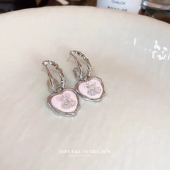 Pink Bear Heart Silver Needle Earrings - Each Cosmia.pk