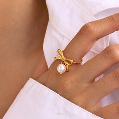 Forever Bow pearl charm RING Cosmia