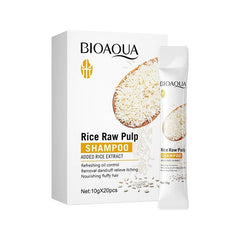 20 sachets of Bioaqua Rice Raw Pulp Shampoo - 10g Each Bioaqua