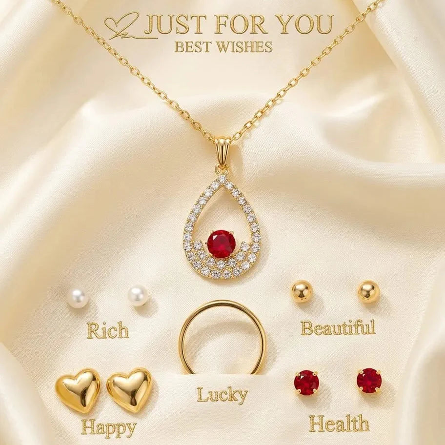 Gold-Plated Ruby & Crystal Jewellery Set Cosmia.pk