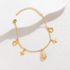 Stainless Steel Lock Charm Bracelet with Clover & Flower Design Cosmia