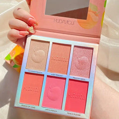 6 Color Hudamoji Bellini Blush + Highlighter Palette Huda Moji
