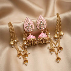 Jhumka earrings with Kundan stones and Sahary Cosmia.pk