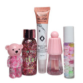 Teddy bear lip gloss & Glitter Eye Shadow & Liquid Blusher & Jelly Lip Glaze & Lip Oil - 5 Pcs Deal Cosmia