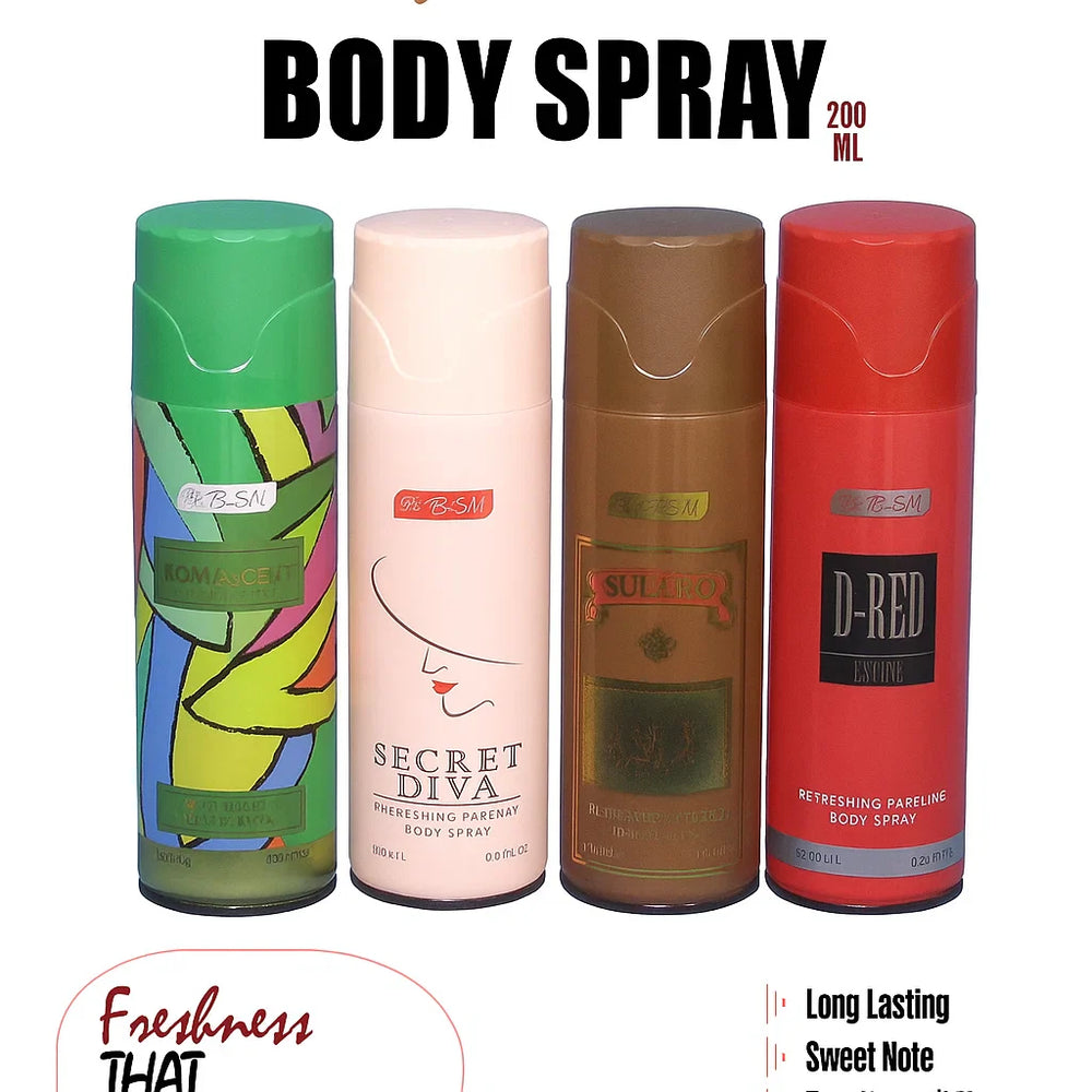 TEZN Body Spray – 4 Pcs Set - Romascent, Secret Diva, Sugaro, and D-Red Desire TEZN