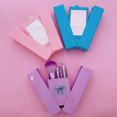 Portable Folding Makeup Brush Set with Mirror Cosmia.pk