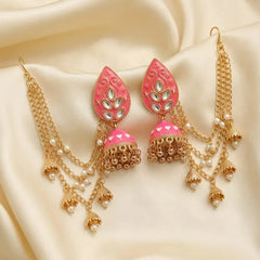 Jhumka earrings with Kundan stones and Sahary Cosmia.pk