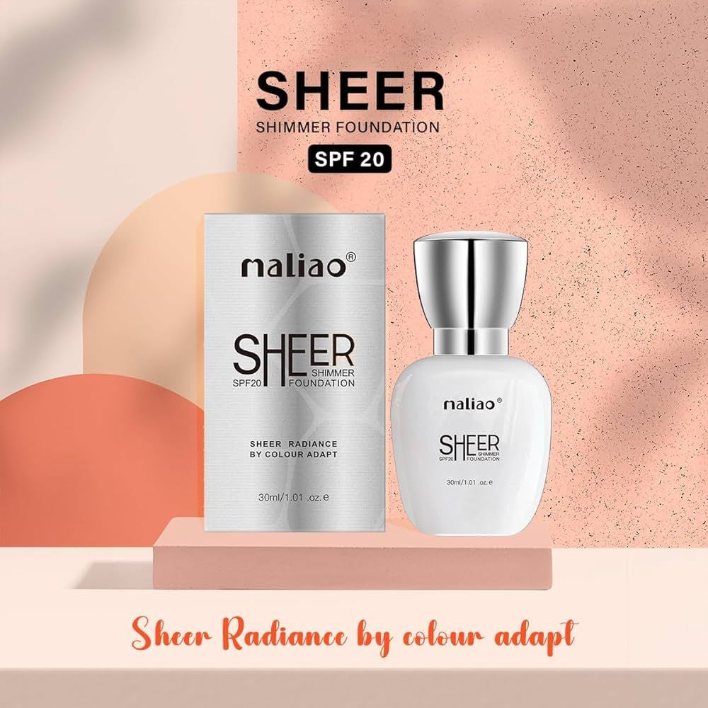 Maliao Sheer Shimmer Foundation SPF 20 - Radiant Finish for Face Makeup Maliao