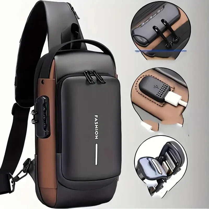 Men Anti Theft, USB Charging, Crossbody Short Travel Sling Bag Pack Cosmia.pk