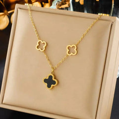 Gold-Plated Stainless Steel Four-Leaf Clover Necklace With Shell Pendant Cosmia