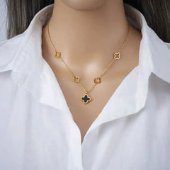 Gold-Plated Stainless Steel Four-Leaf Clover Necklace With Shell Pendant Cosmia