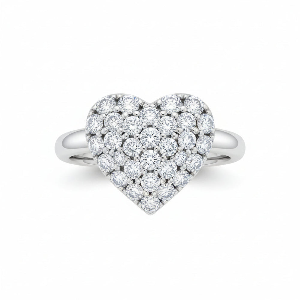 Women 925 Sterling Silver Crystal Love Heart Shaped Ring Cosmia