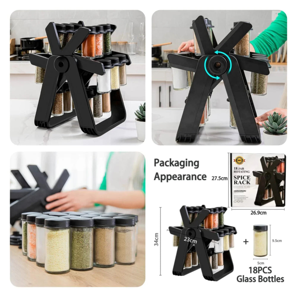 360° Rotating Ferris Wheel Spice Rack Organizer – 18 Pcs Glass Bottles Cosmia.pk